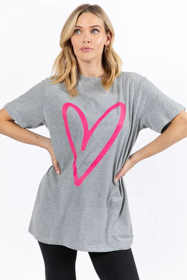 Heart Sketch Light Grey Oversized Graphic Tee sold by Pink Lily product image thumbnail 2