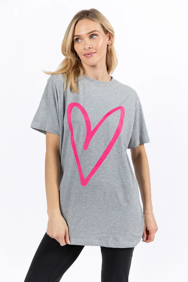 Heart Sketch Light Grey Oversized Graphic Tee sold by Pink Lily