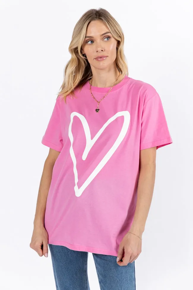Heart Sketch Hot Pink Oversized Graphic Tee sold by Pink Lily product image thumbnail 2