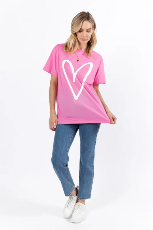 Heart Sketch Hot Pink Oversized Graphic Tee sold by Pink Lily