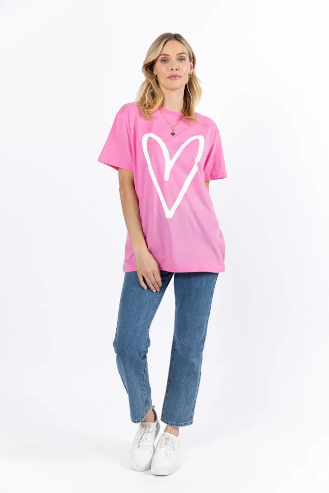 Heart Sketch Hot Pink Oversized Graphic Tee sold by Pink Lily product image thumbnail 4