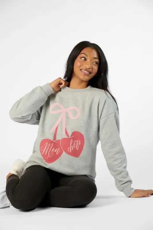 Mon Cheri Light Grey Graphic Sweatshirt sold by Pink Lily