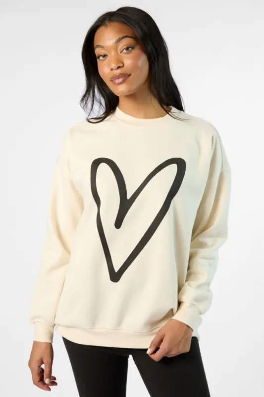 Black Heart Sketch Cream Oversized Graphic Sweatshirt sold by Pink Lily
