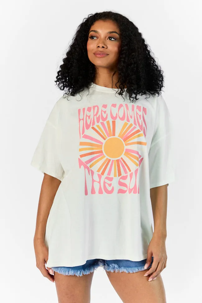 Here Comes The Sun Burst Off White Oversized Graphic Tee sold by Pink Lily product image thumbnail 5
