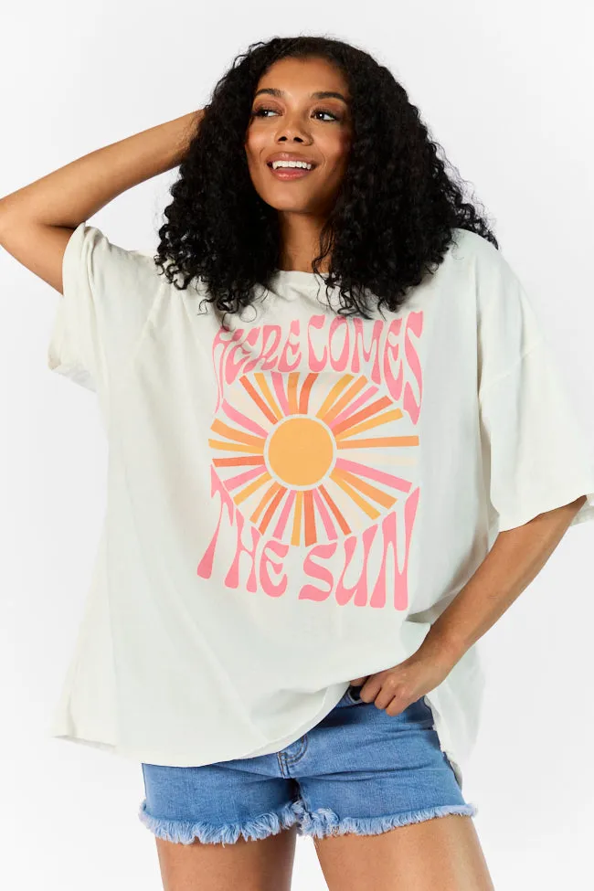 Here Comes The Sun Burst Off White Oversized Graphic Tee sold by Pink Lily