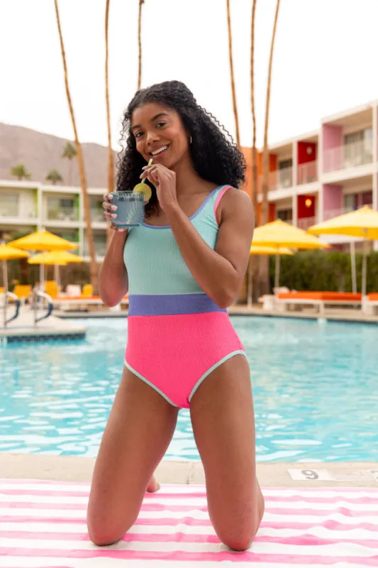Do Not Disturb Color Block One Piece Pink and Blue Swimsuit FINAL SALE sold by Pink Lily