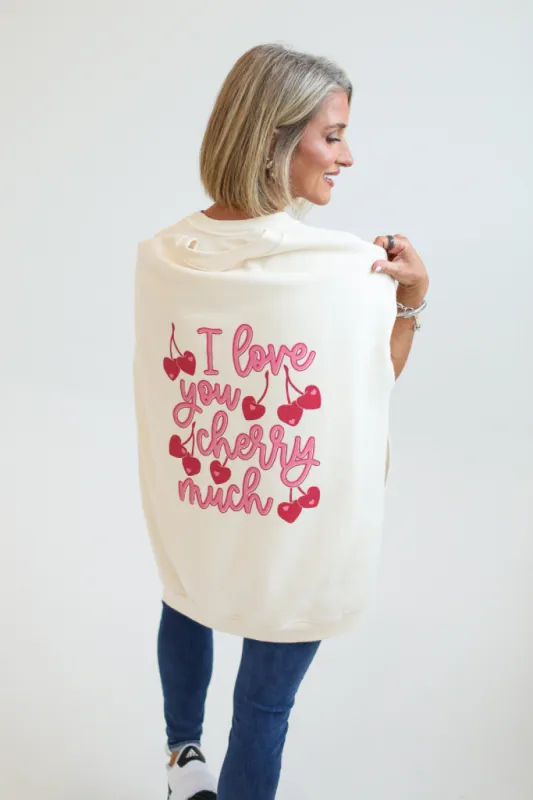 I Love You Cherry Much Cream Oversized Graphic Sweatshirt Kalee Rogers X Pink Lily sold by Pink Lily
