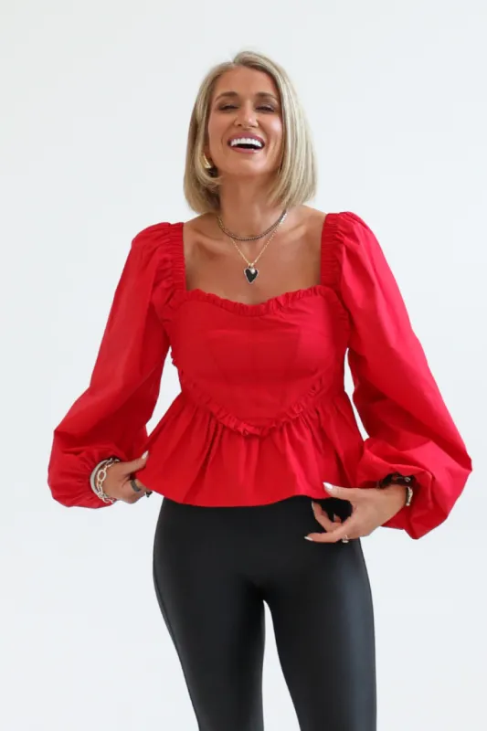 I Heart You Red Heart Shape Woven Blouse Kalee Rogers X Pink Lily FINAL SALE sold by Pink Lily