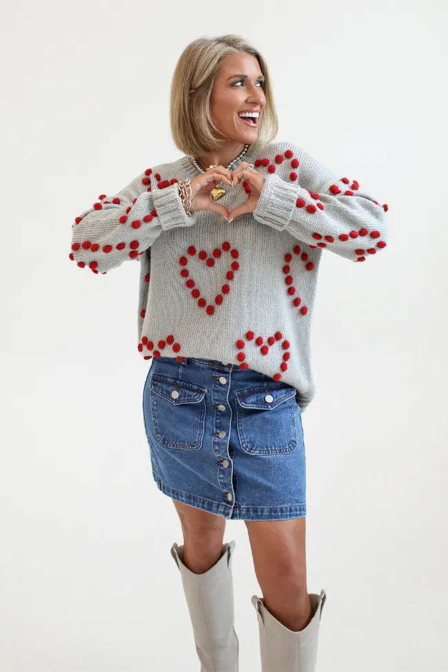Adore You Grey and Red Oversized Heart Pom Sweater Kalee Rogers X Pink Lily FINAL SALE sold by Pink Lily product image thumbnail 2
