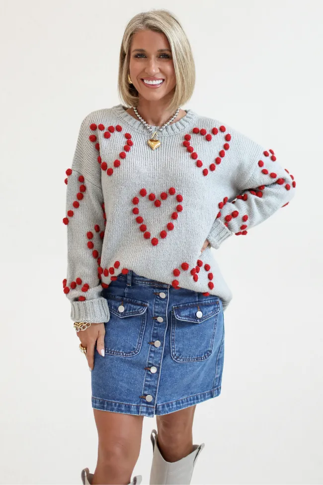 Adore You Grey and Red Oversized Heart Pom Sweater Kalee Rogers X Pink Lily FINAL SALE sold by Pink Lily product image thumbnail 4