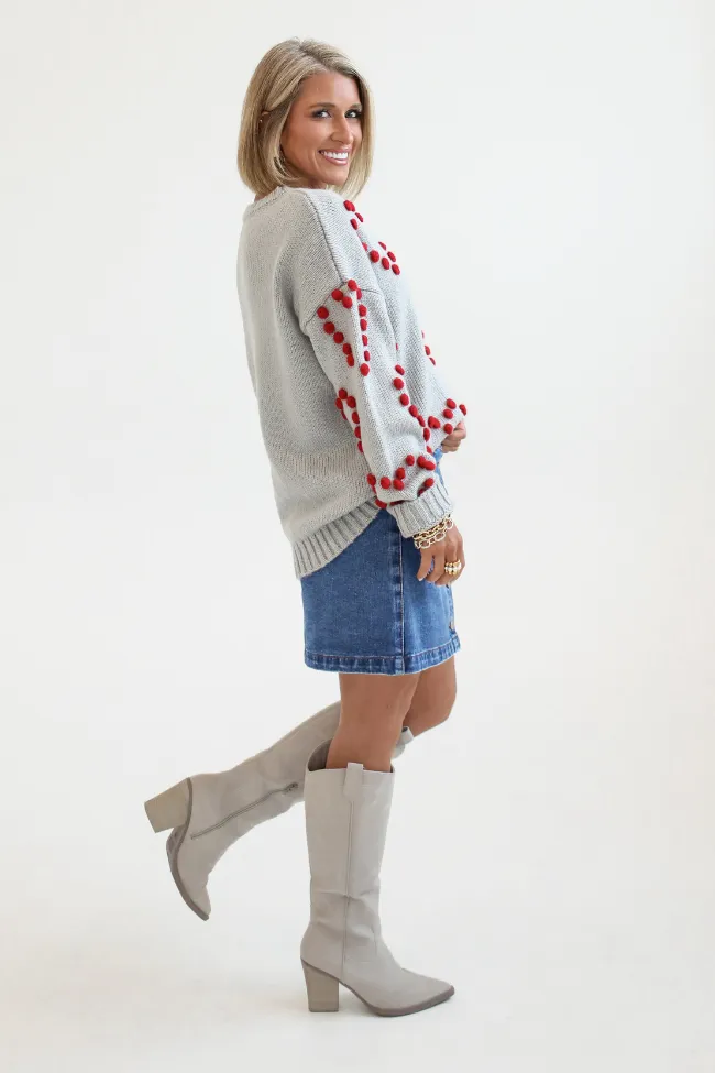 Adore You Grey and Red Oversized Heart Pom Sweater Kalee Rogers X Pink Lily FINAL SALE sold by Pink Lily product image thumbnail 5