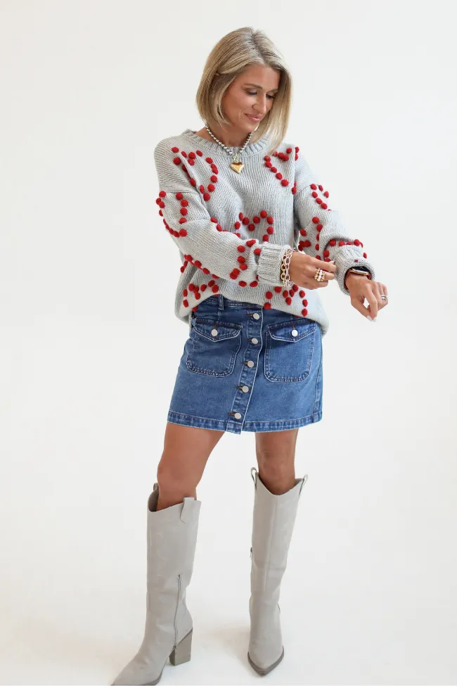 Adore You Grey and Red Oversized Heart Pom Sweater Kalee Rogers X Pink Lily FINAL SALE sold by Pink Lily product image thumbnail 3