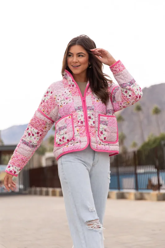 Going For It Floral Printed Zip Up Jacket FINAL SALE sold by Pink Lily