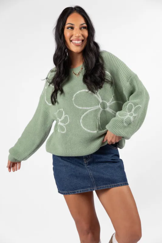 Hold My Hand Sage Floral Sweater FINAL SALE sold by Pink Lily