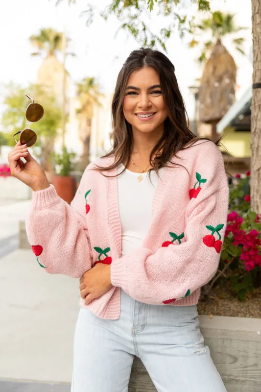 Cherry Picking Pink Embroidered Cardigan FINAL SALE sold by Pink Lily