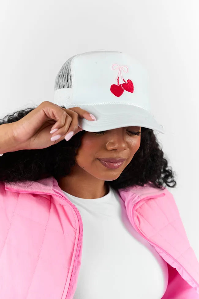 Bow Cherries White Trucker Hat FINAL SALE sold by Pink Lily