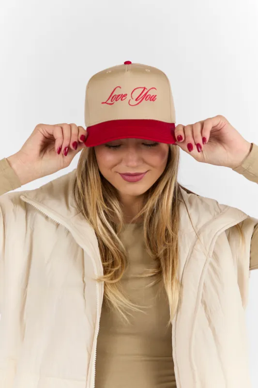 Love You Red and Khaki Trucker Hat FINAL SALE sold by Pink Lily