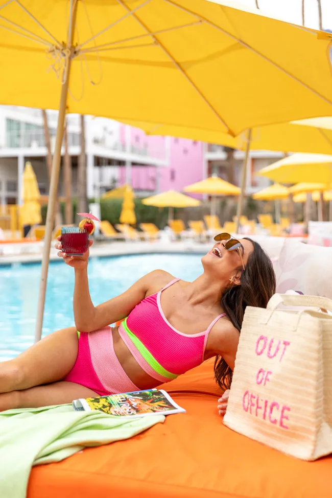 Do Not Disturb Pink and Green Color Block Bikini Top FINAL SALE sold by Pink Lily