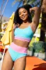 Do Not Disturb Blue and Pink Color Block Bikini Bottom sold by Pink Lily