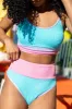 Do Not Disturb Blue and Pink Color Block Bikini Bottom sold by Pink Lily