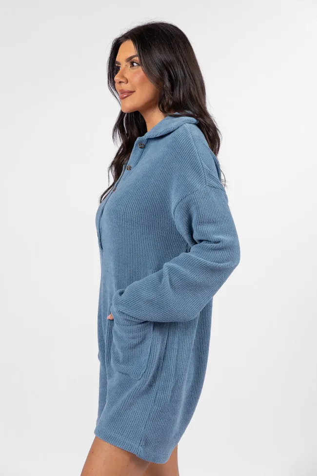 Now Or Never Gray Blue Chenille Button Front Romper FINAL SALE sold by Pink Lily product image thumbnail 3