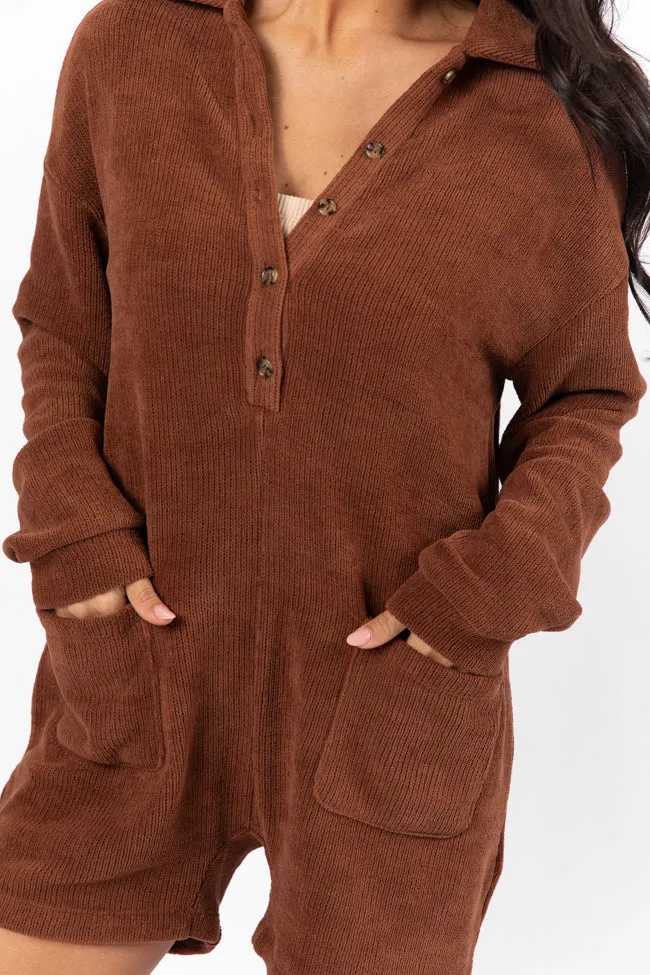Now Or Never Chestnut Chenille Button Front Romper FINAL SALE sold by Pink Lily product image thumbnail 3