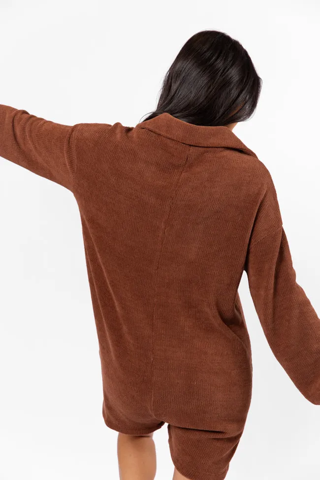 Now Or Never Chestnut Chenille Button Front Romper FINAL SALE sold by Pink Lily product image thumbnail 5