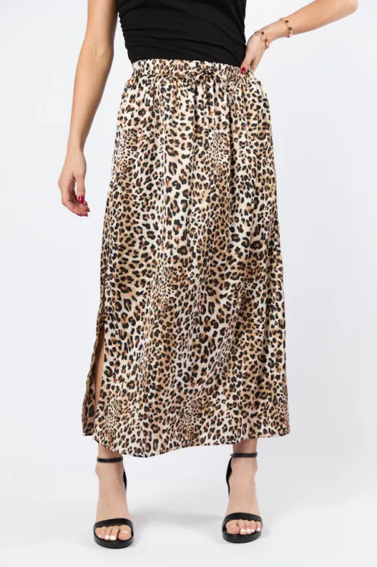 In The Wild Leopard Print Satin Maxi Skirt FINAL SALE sold by Pink Lily