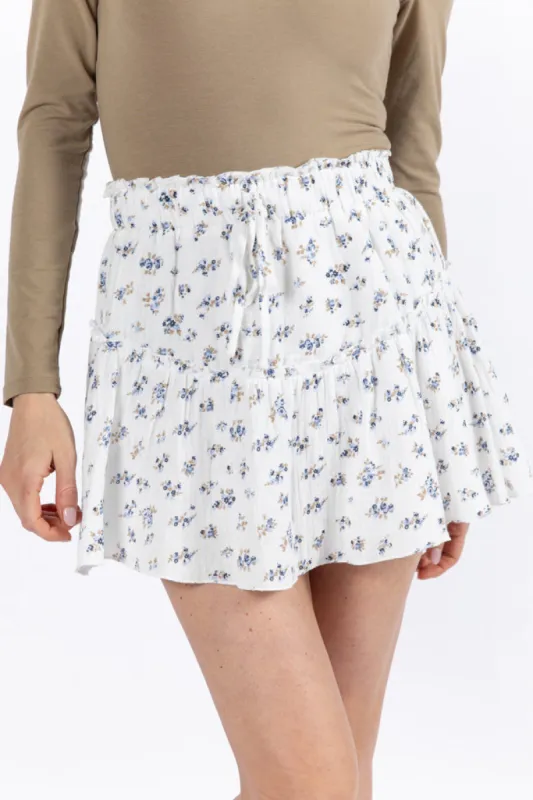 Garden Party Ivory and Blue Floral Print Gauze Skort FINAL SALE sold by Pink Lily