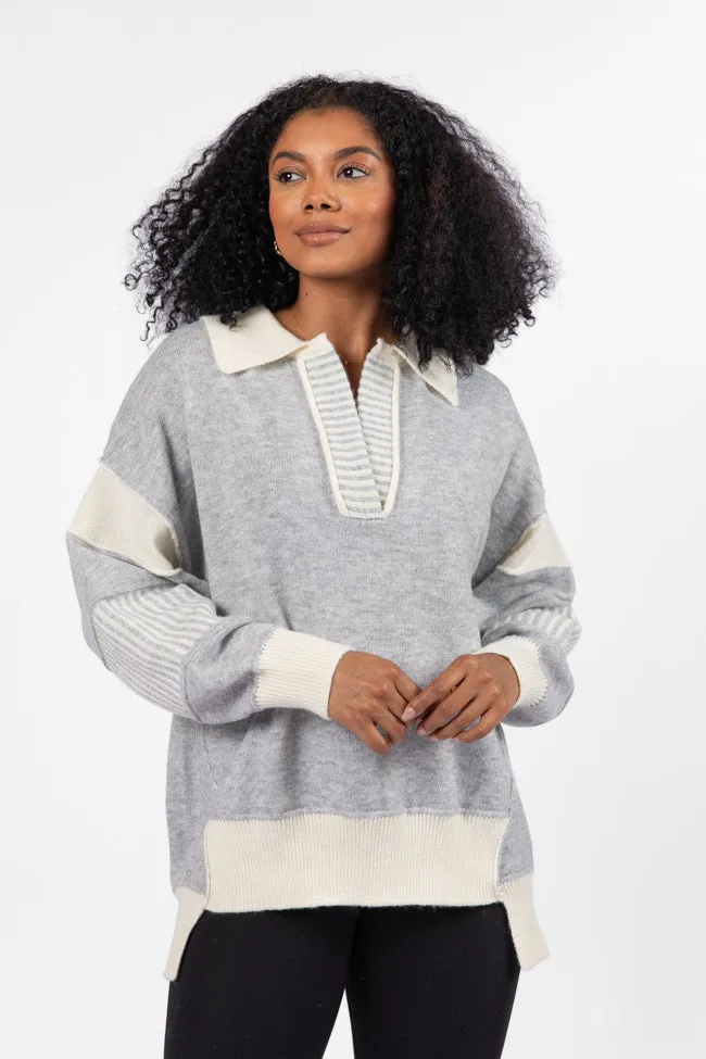Think About It Heather Grey Collared Oversized Sweater FINAL SALE sold by Pink Lily product image thumbnail 2