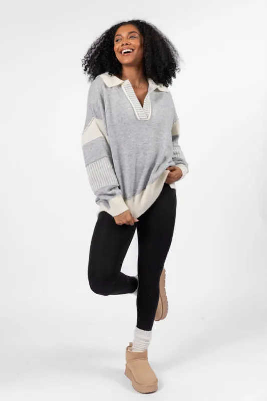 Think About It Heather Grey Collared Oversized Sweater FINAL SALE sold by Pink Lily
