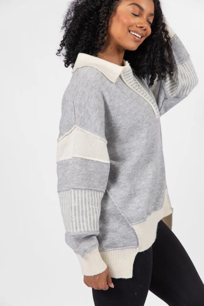 Think About It Heather Grey Collared Oversized Sweater FINAL SALE sold by Pink Lily product image thumbnail 3