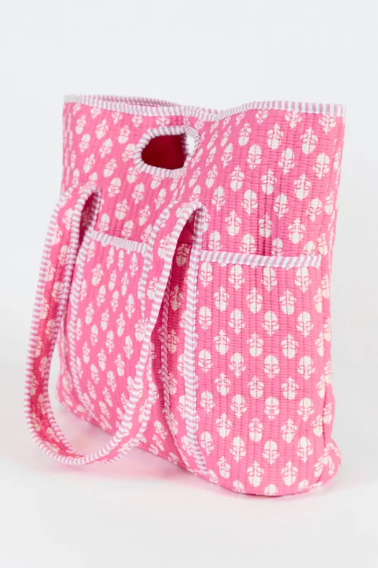 Sheri Pink Block Floral Quilted Tote Bag sold by Pink Lily