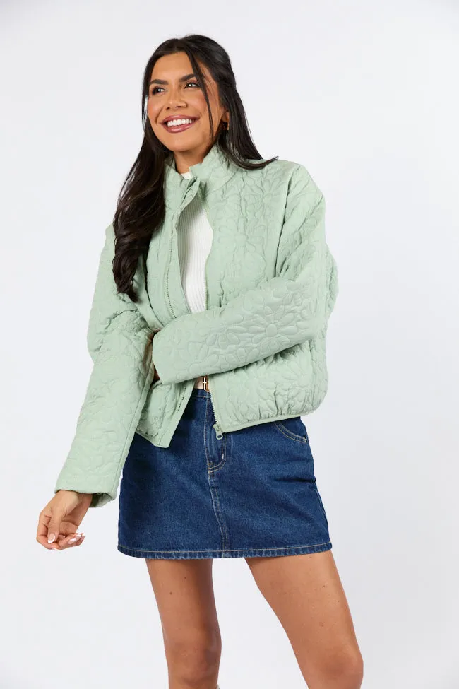 Full Bloom Sage Flower Quilted Zip Up Jacket FINAL SALE sold by Pink Lily product image thumbnail 4