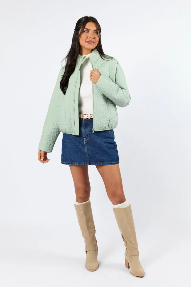 Full Bloom Sage Flower Quilted Zip Up Jacket FINAL SALE sold by Pink Lily product image thumbnail 5
