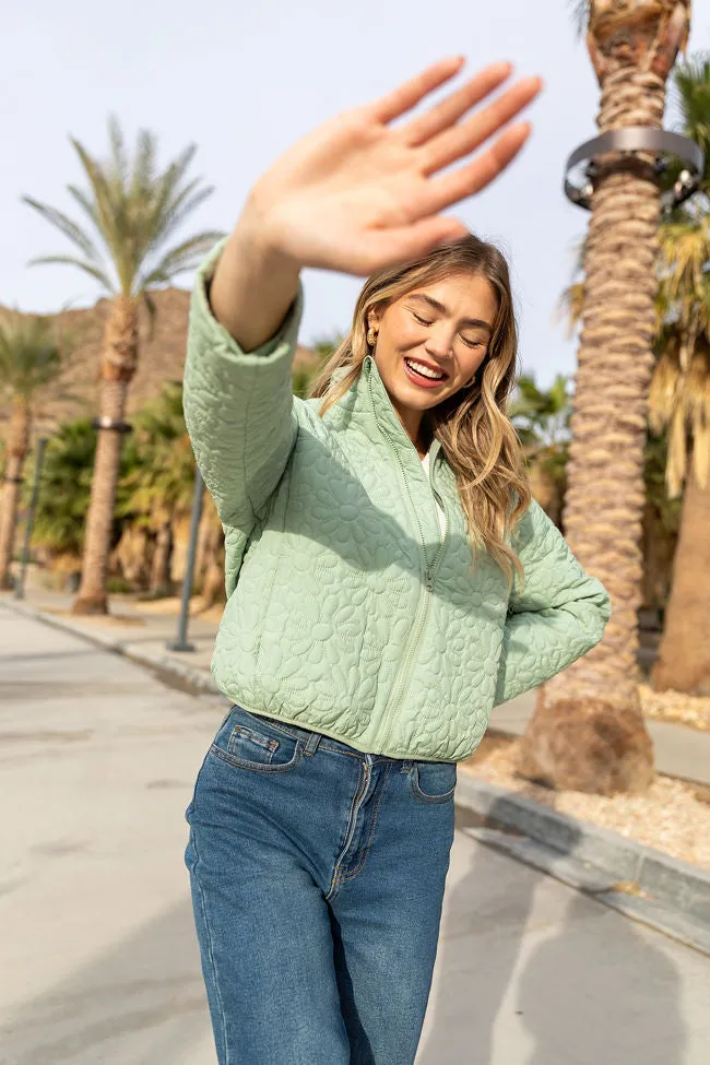 Full Bloom Sage Flower Quilted Zip Up Jacket FINAL SALE sold by Pink Lily