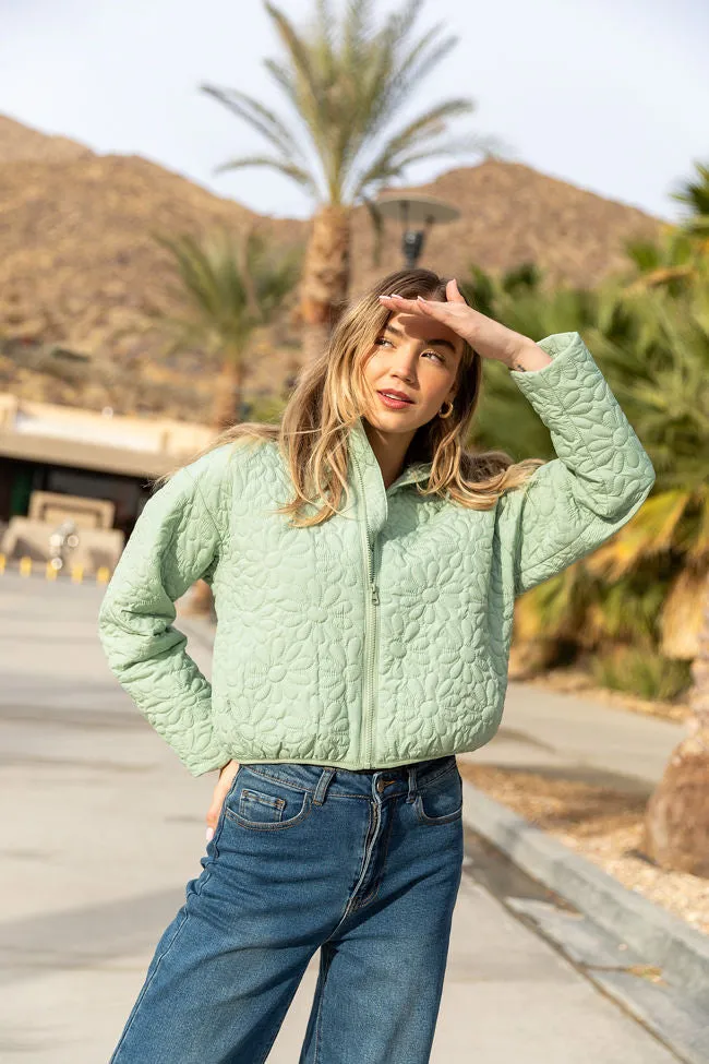 Full Bloom Sage Flower Quilted Zip Up Jacket FINAL SALE sold by Pink Lily product image thumbnail 2