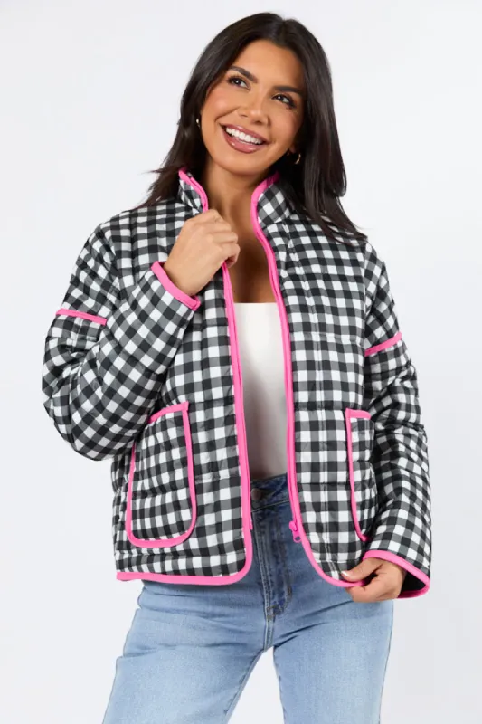 Going For It Black Gingham Printed Zip Up Jacket FINAL SALE sold by Pink Lily