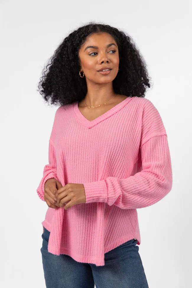 Idle Hands Pink Waffle Knit V-Neck Oversized Knit Top FINAL SALE sold by Pink Lily product image thumbnail 3