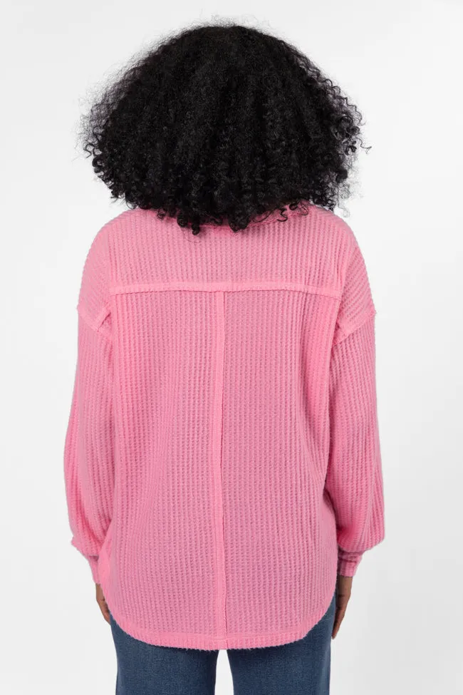 Idle Hands Pink Waffle Knit V-Neck Oversized Knit Top FINAL SALE sold by Pink Lily product image thumbnail 5