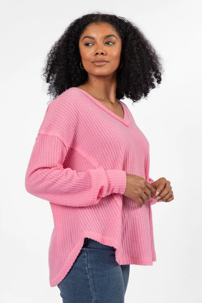 Idle Hands Pink Waffle Knit V-Neck Oversized Knit Top FINAL SALE sold by Pink Lily product image thumbnail 4
