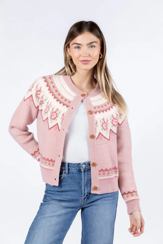 Sunny Meadow Pink Floral Fair Isle Cardigan FINAL SALE sold by Pink Lily