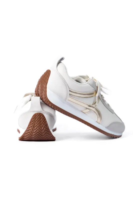 Madeline Gold Stripe Sneaker sold by Pink Lily