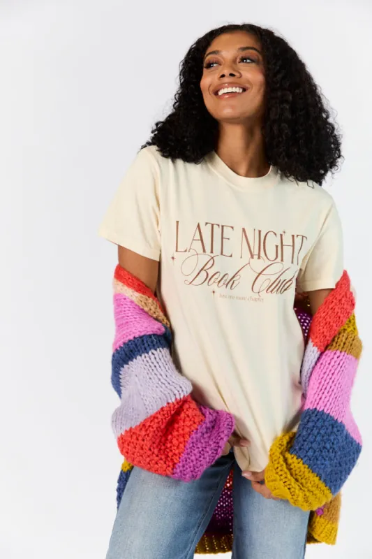 Late Night Book Club Ivory Comfort Color Graphic Tee sold by Pink Lily