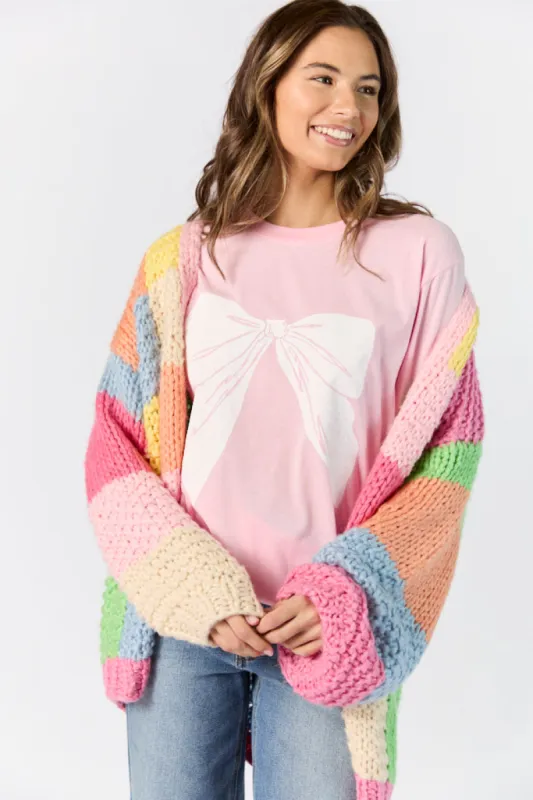 Vintage White Bow Light Pink Graphic Tee sold by Pink Lily