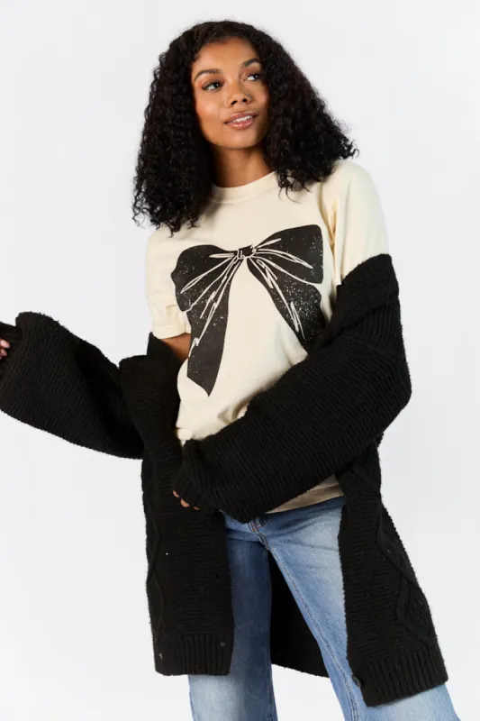 Vintage Black Bow Ivory Comfort Color Graphic Tee sold by Pink Lily