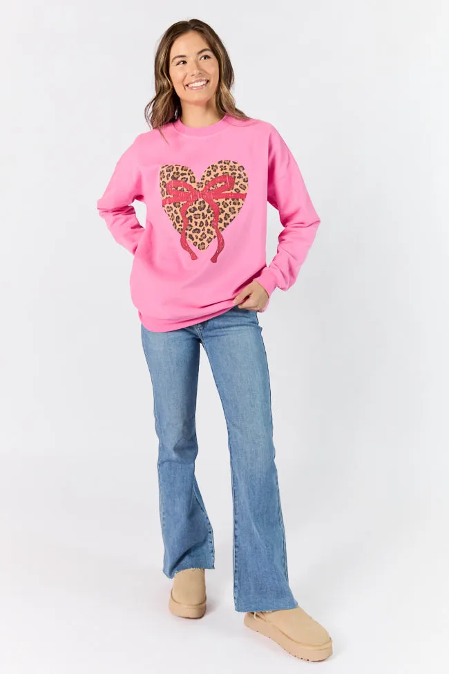 Leopard Heart Red Bow Pink Oversized Graphic Sweatshirt sold by Pink Lily product image thumbnail 2