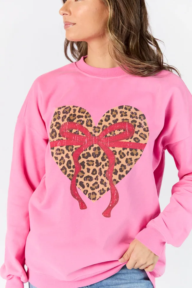 Leopard Heart Red Bow Pink Oversized Graphic Sweatshirt sold by Pink Lily product image thumbnail 3