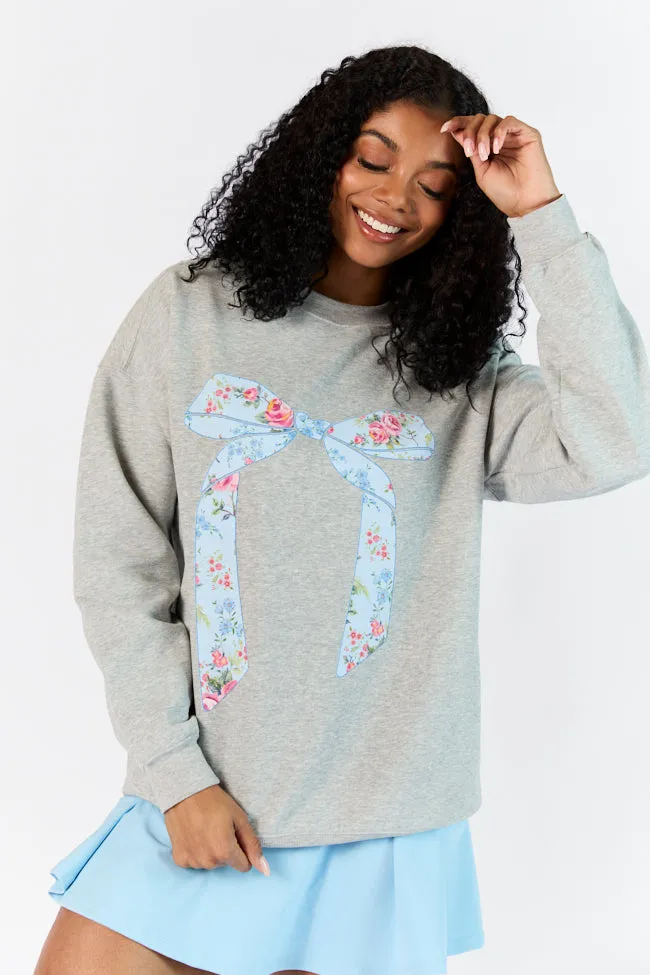 Vintage Floral Printed Bow Light Grey Graphic Sweatshirt sold by Pink Lily
