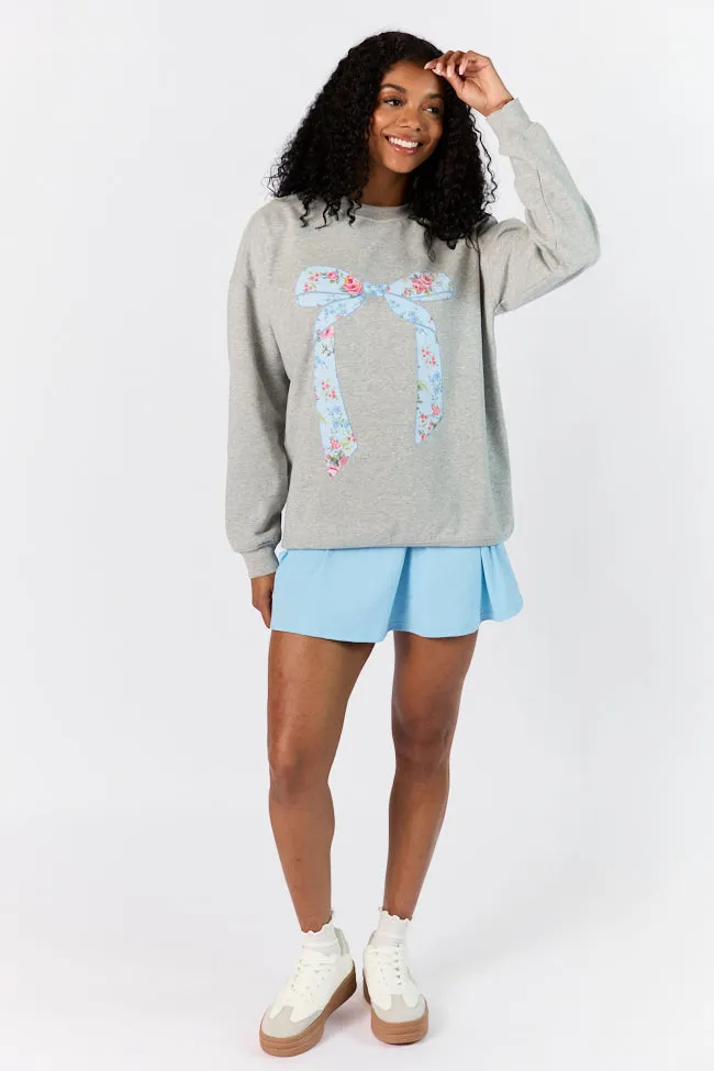 Vintage Floral Printed Bow Light Grey Graphic Sweatshirt sold by Pink Lily product image thumbnail 4